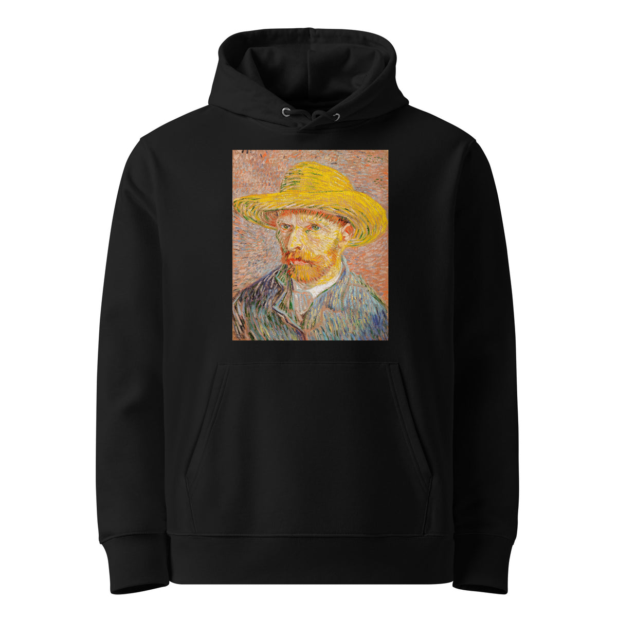 Black Hoodie Self-Portrait With A Straw Hat Premium