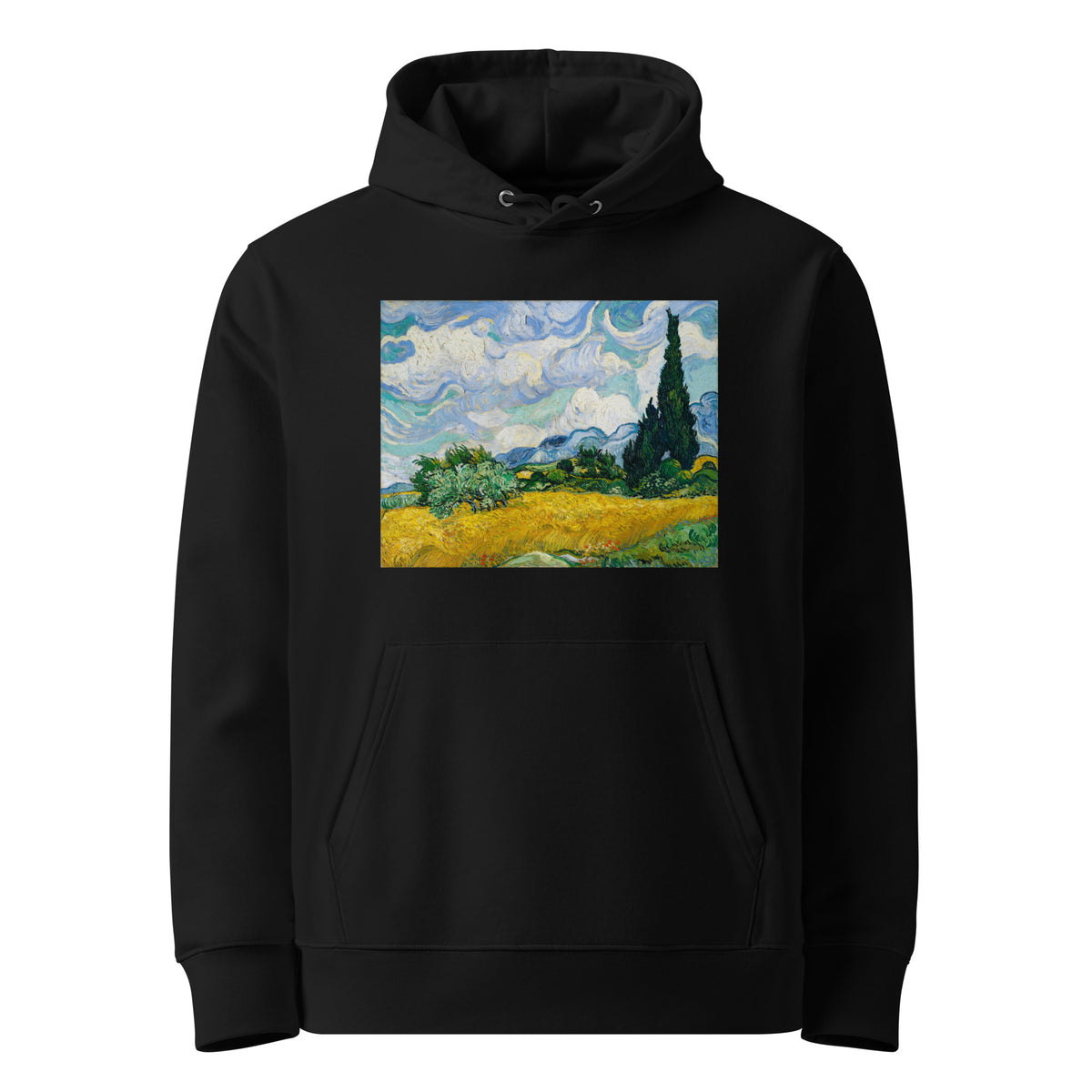 Black Hoodie Vincent Van Gogh S Wheat Field With Cypresses Famous Painting Premium