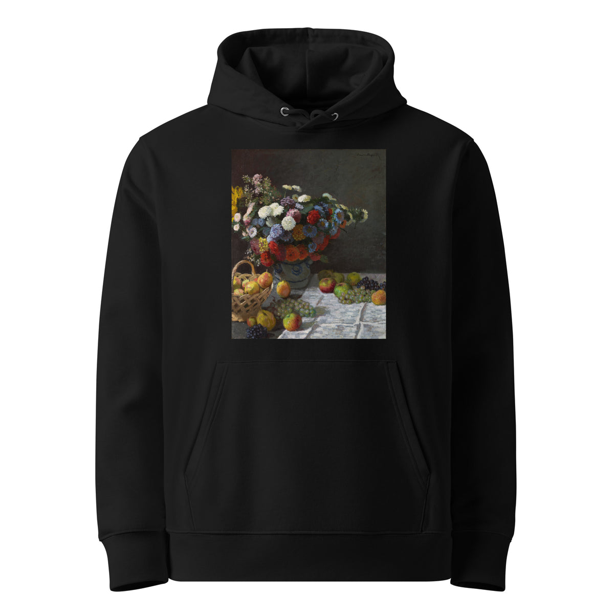 Black Hoodie Still Life With Flowers And Fruit Premium