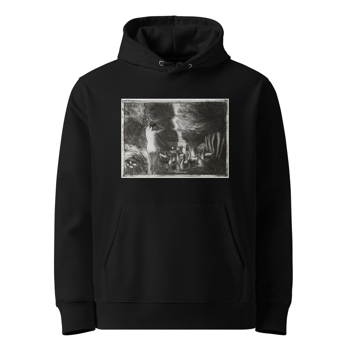 Black Hoodie Bather With Geese Premium