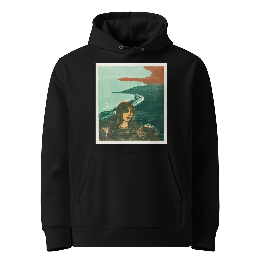 Black Hoodie Woman Head Against The Shore Premium
