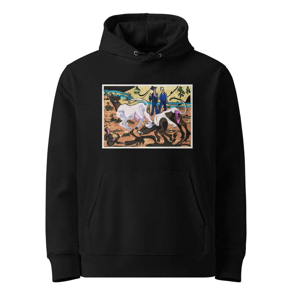 Black Hoodie Cows In Spring Print Premium