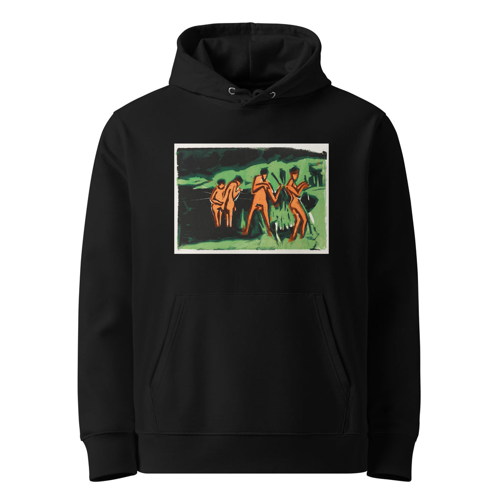 Black Hoodie Bathers Throwing Reeds Print Premium