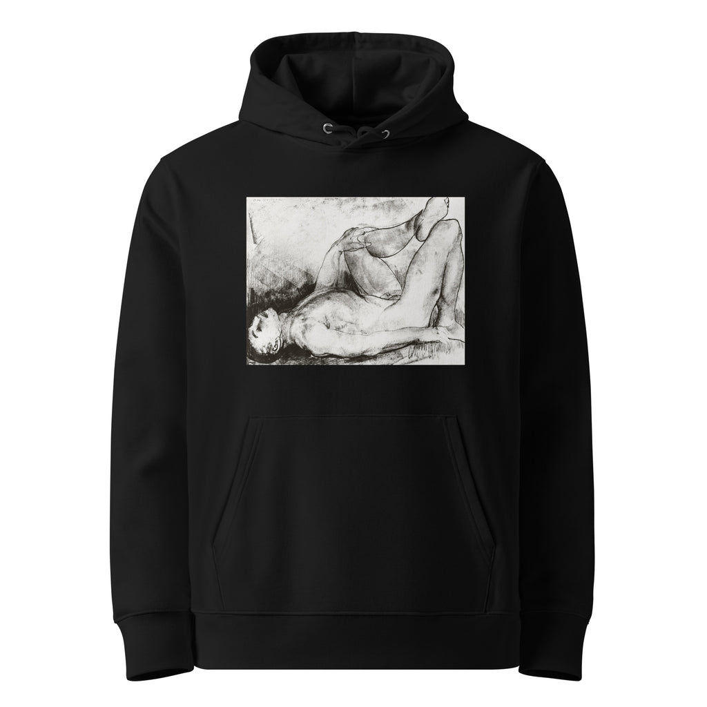 Black Hoodie Man On His Back Nude Print Premium