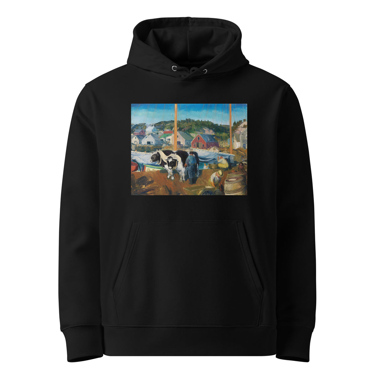 Black Hoodie Ox Team Wharf At Matinicus Print Premium