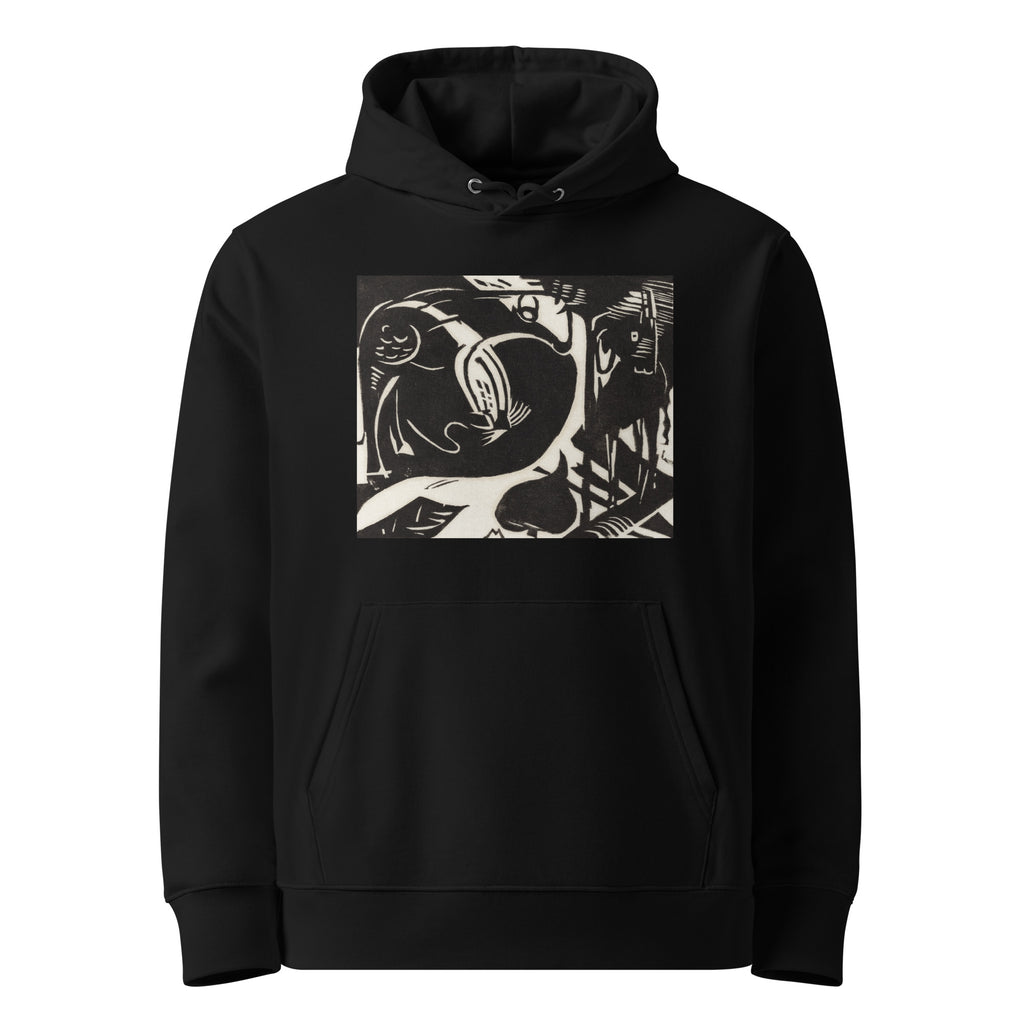 Black Hoodie Two Mythical Animals Print Premium