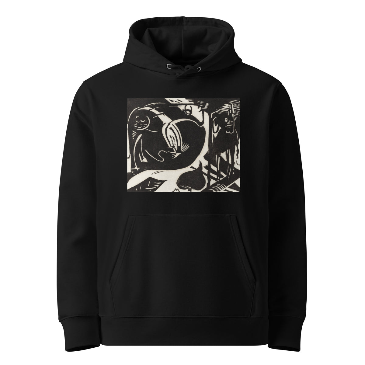 Black Hoodie Two Mythical Animals Print Premium