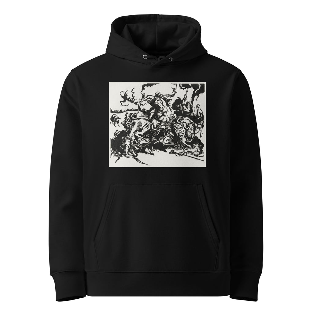 Black Hoodie Lion Hunt Print Premium