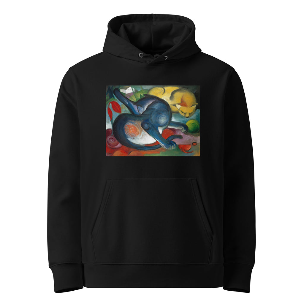 Black Hoodie Two Cats Blue And Yellow Premium