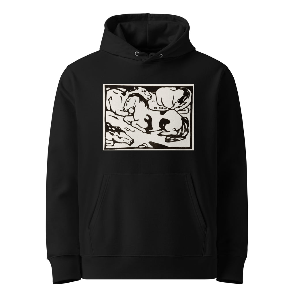 Black Hoodie Resting Horses Print Premium
