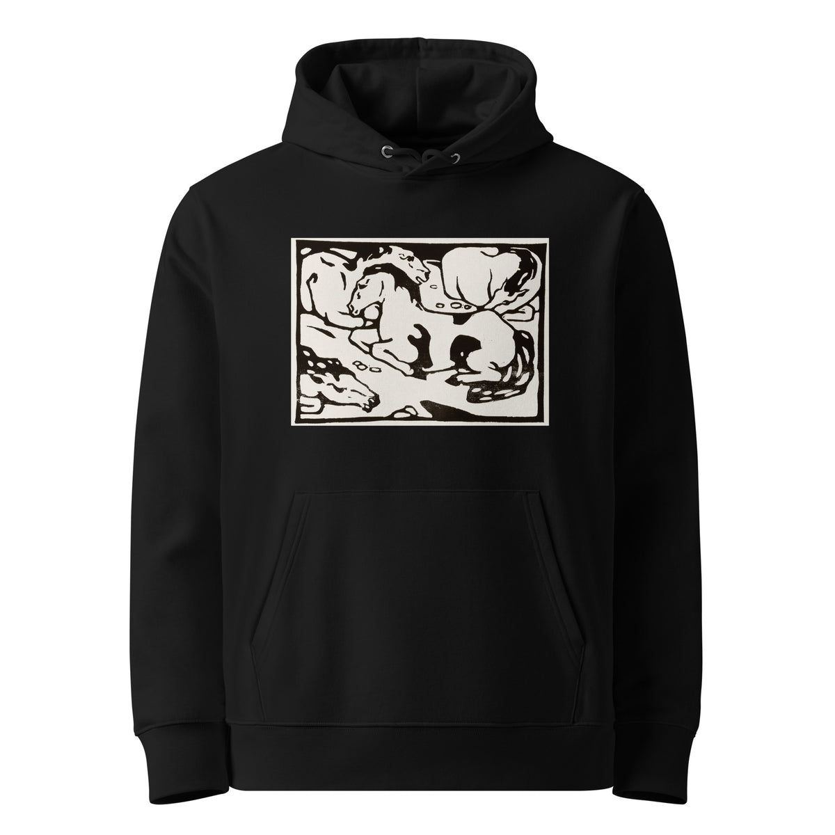 Black Hoodie Resting Horses Print Premium