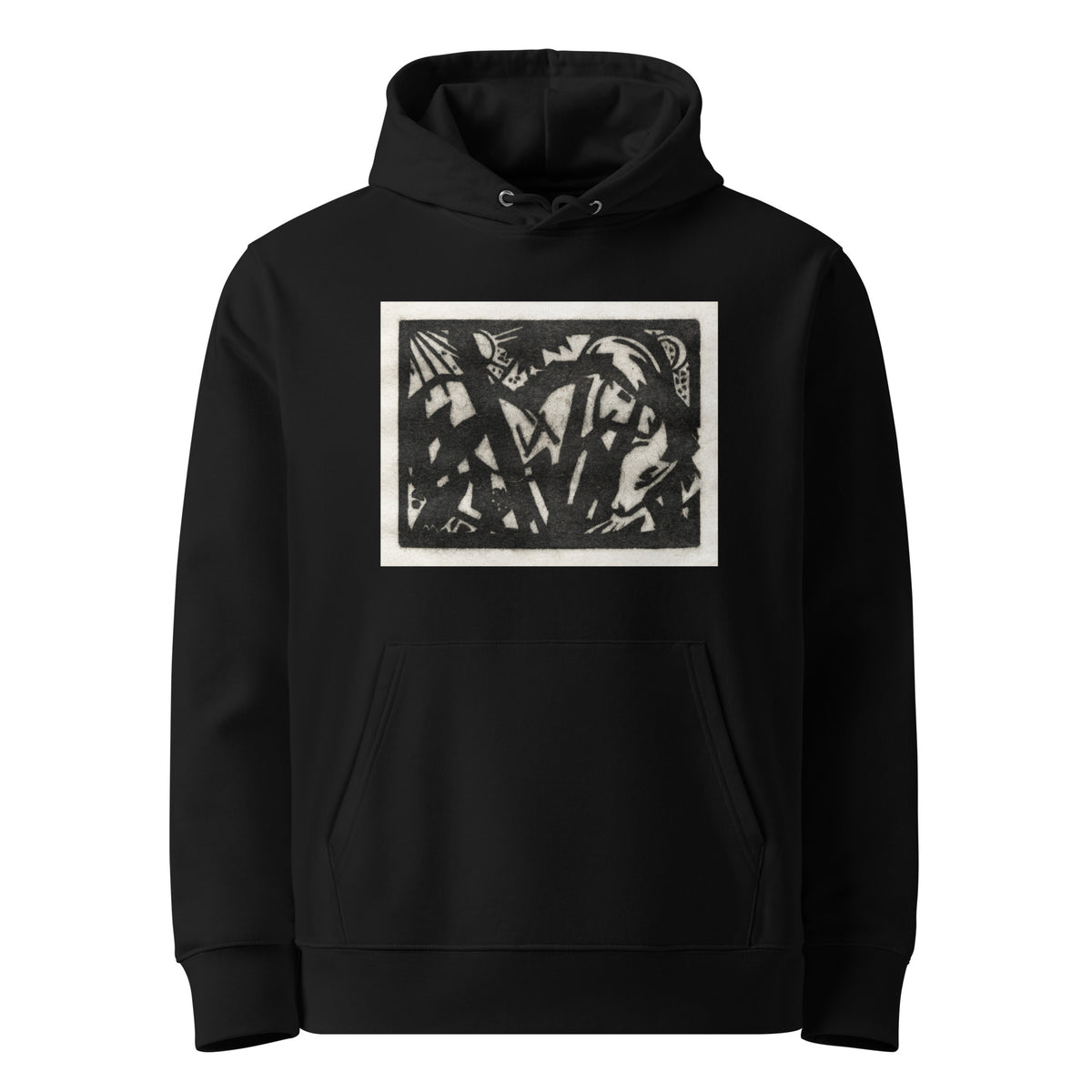 Black Hoodie Horse Print Premium