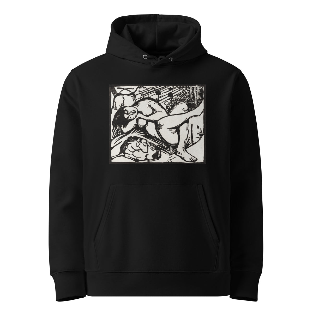 Black Hoodie Sleeping Shepherdess Print Premium