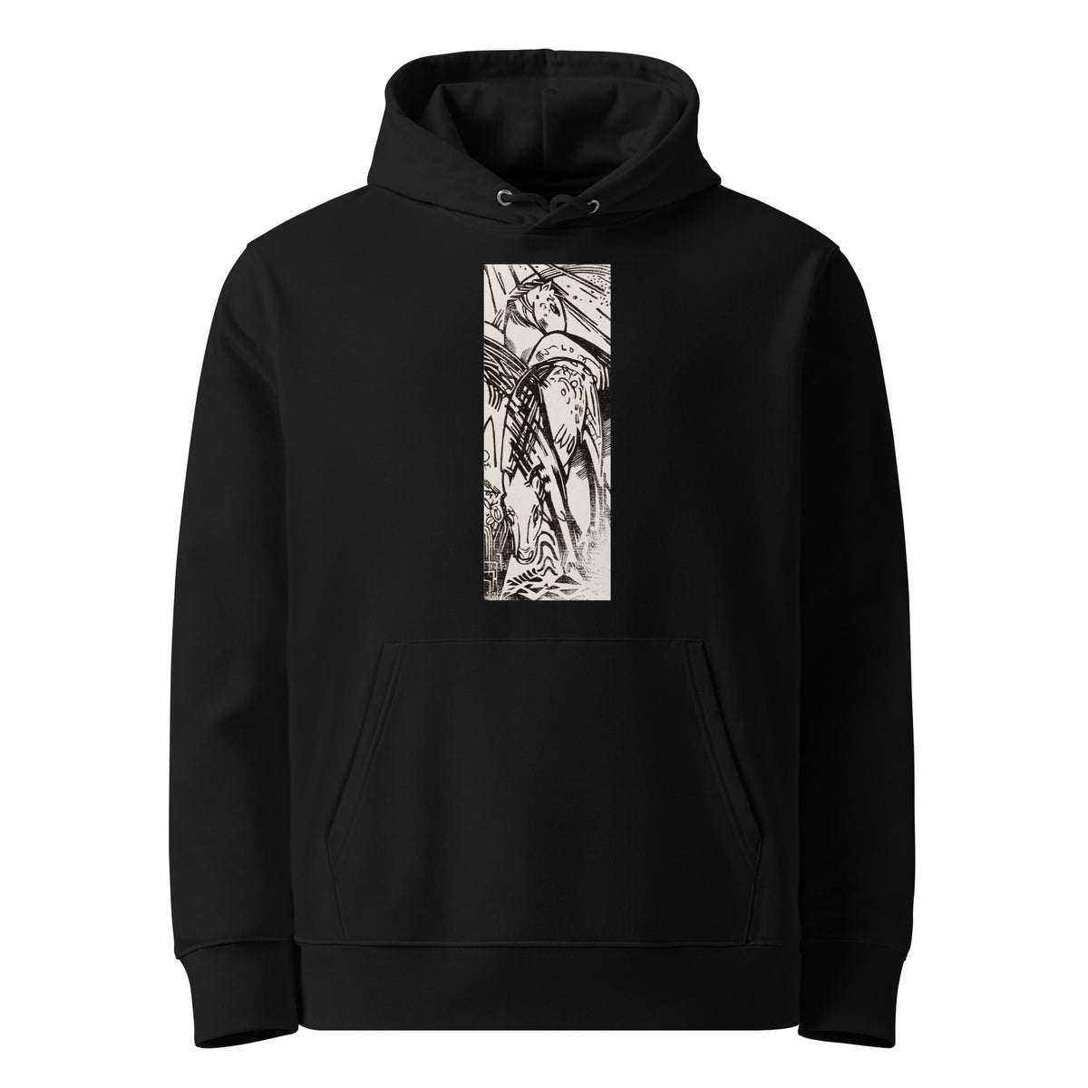 Black Hoodie Horses Print Premium