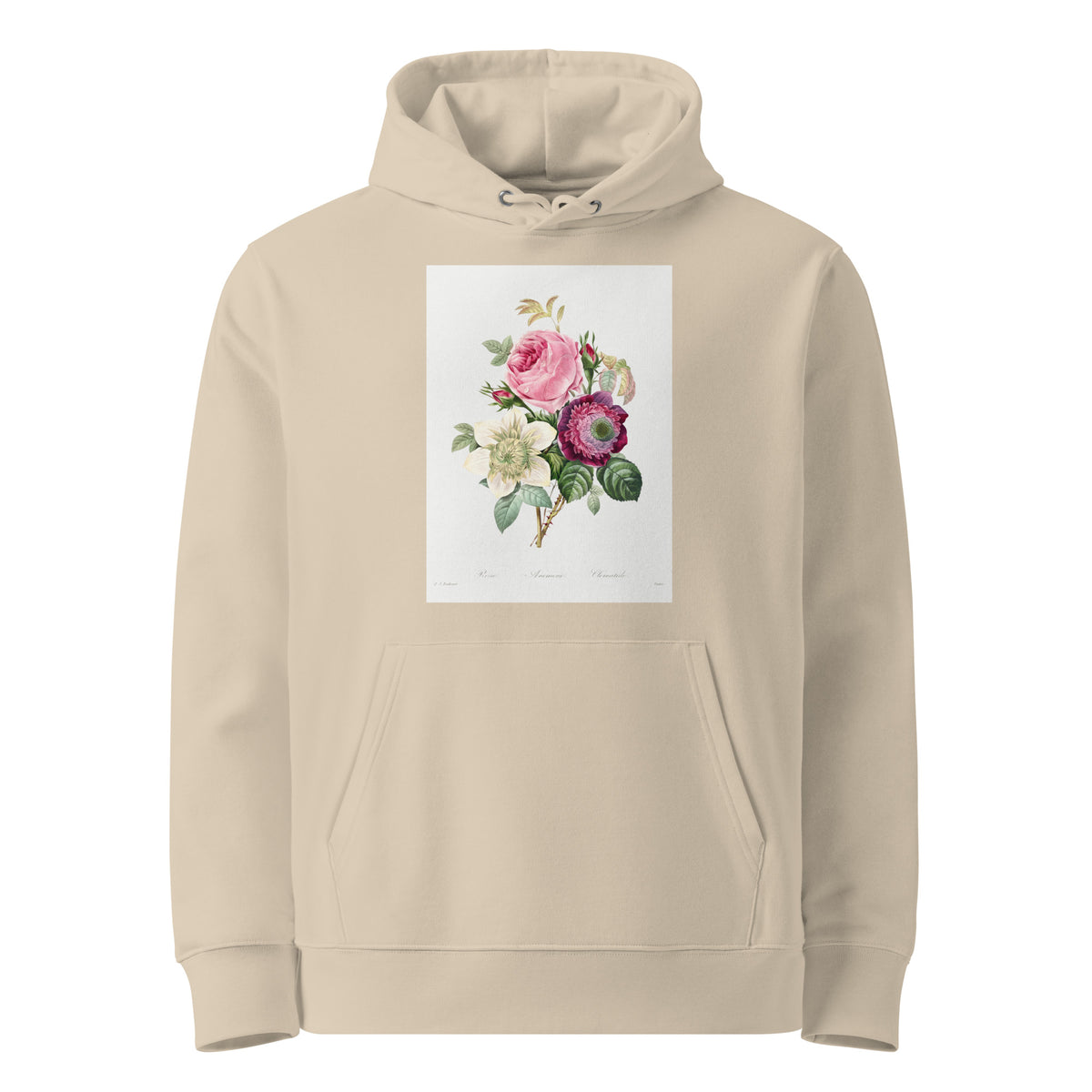 Desert Hoodie Anemone And Cabbage Rose - Pierre-Joseph Redoute 1759 Premium