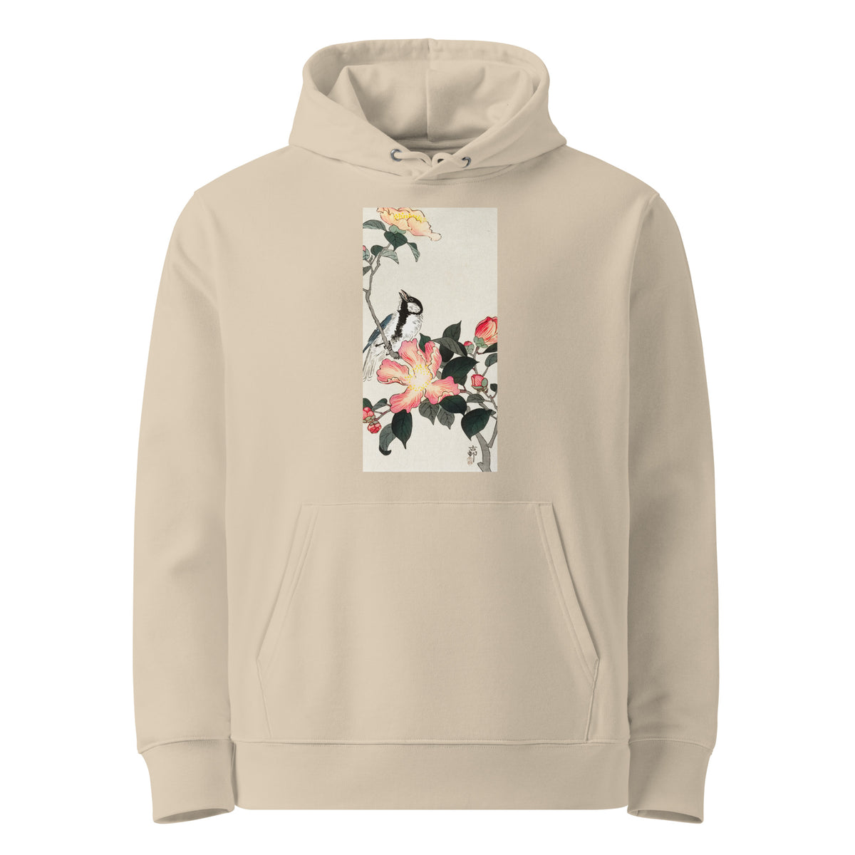Desert Hoodie Great Tit On Branch With Pink Flowers - Ohara Koson 1900 Premium