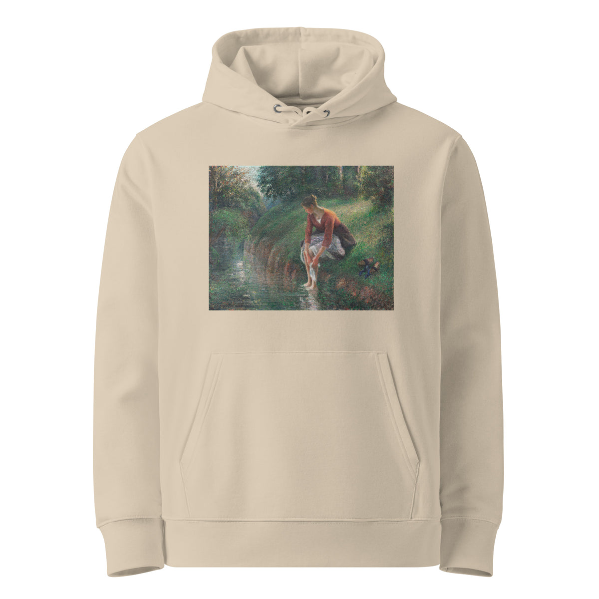 Desert Hoodie Woman Bathing Her Feet In A Brook Premium