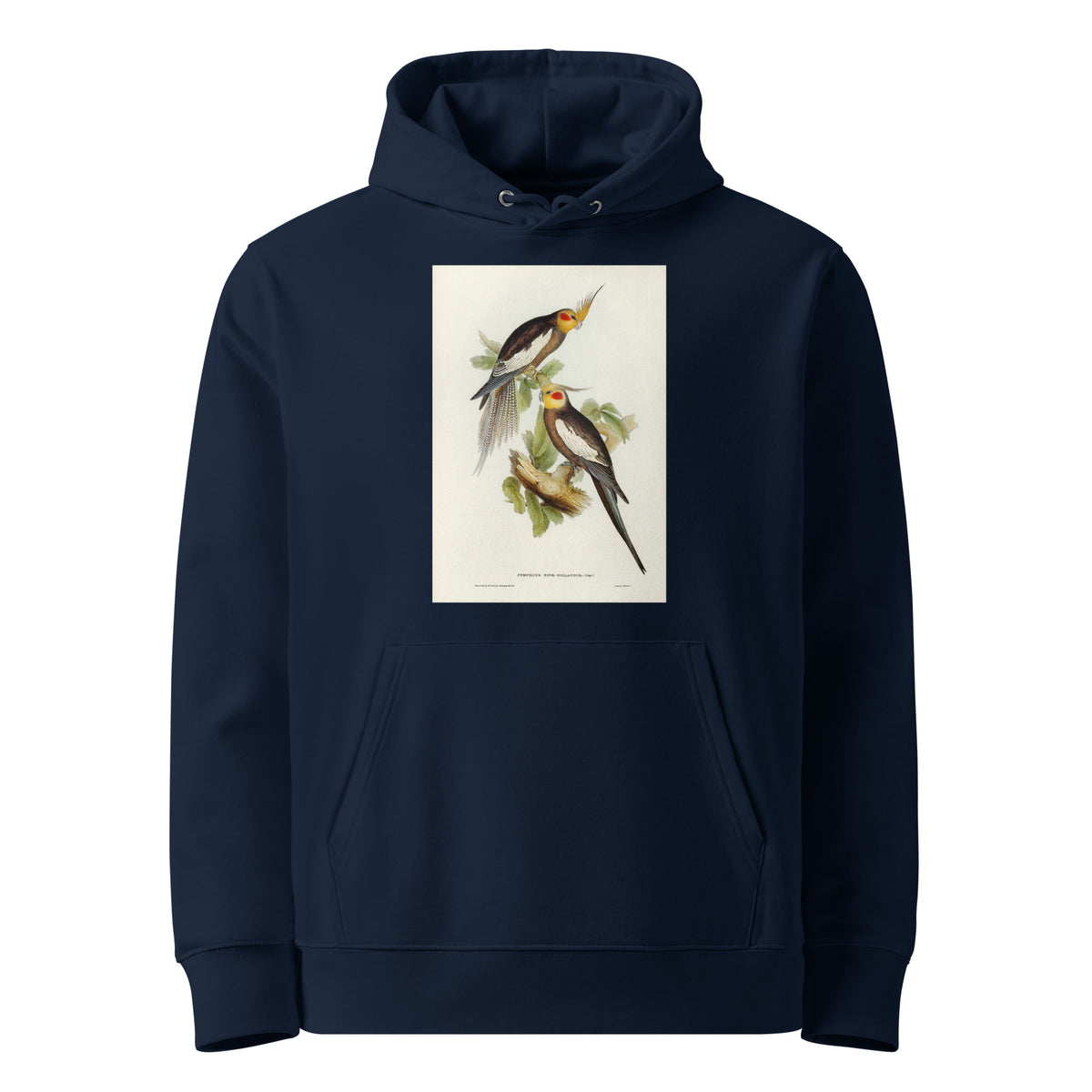 Navy Hoodie Cockatoo Parakeet Nymphicus Novae Hollandiae Illustrated - Elizabeth Gould 1804 Premium