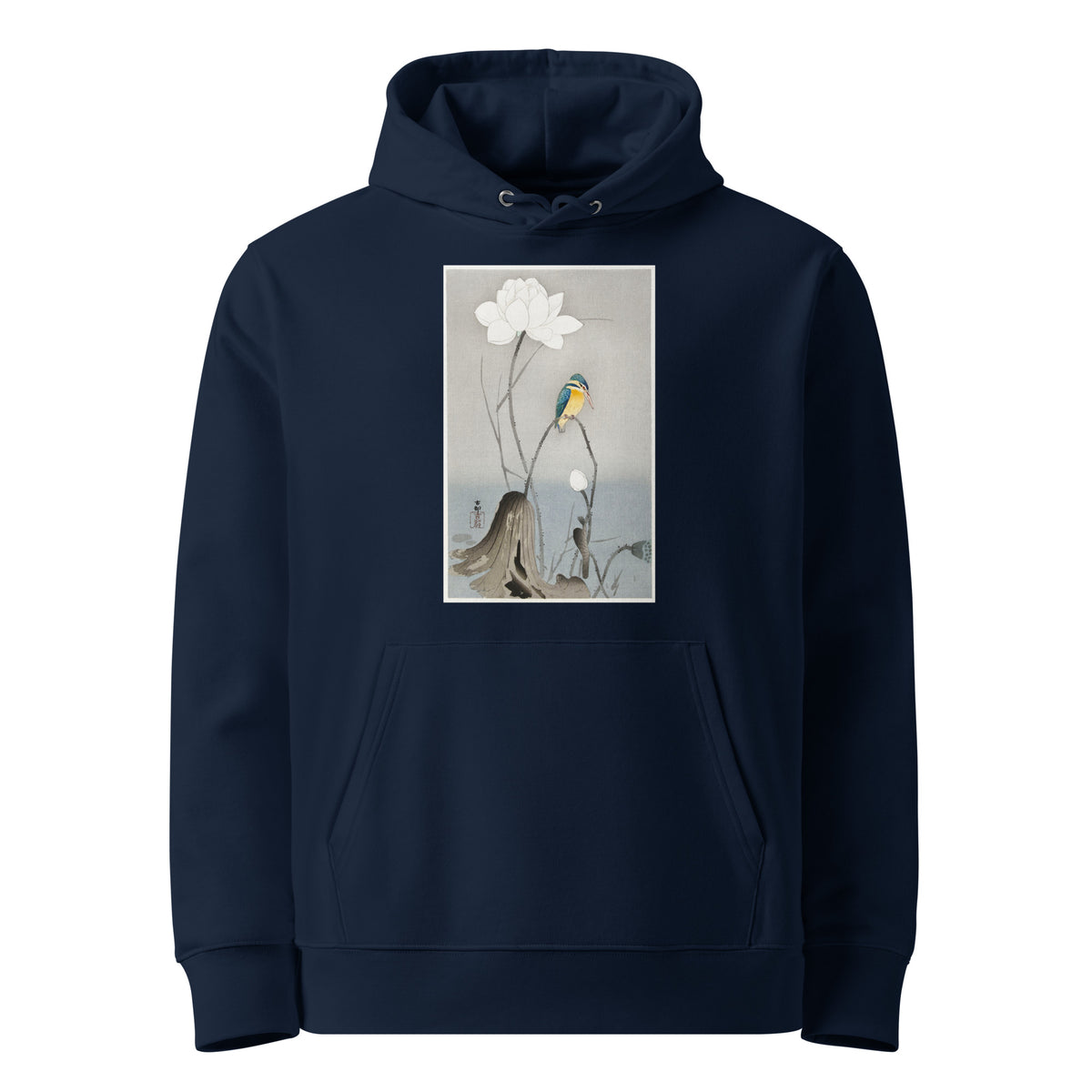 Navy Hoodie Kingfisher With Lotus Flower - Ohara Koson 1900 Premium