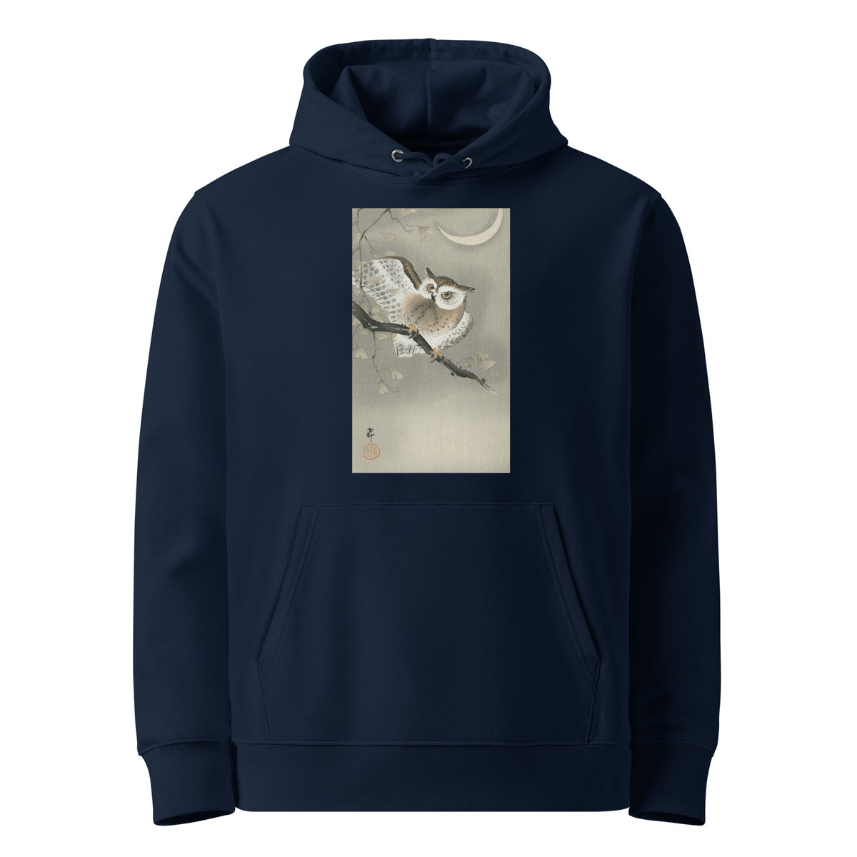Navy Hoodie Long-Eared Owl In Ginkgo - Ohara Koson 1900 Premium