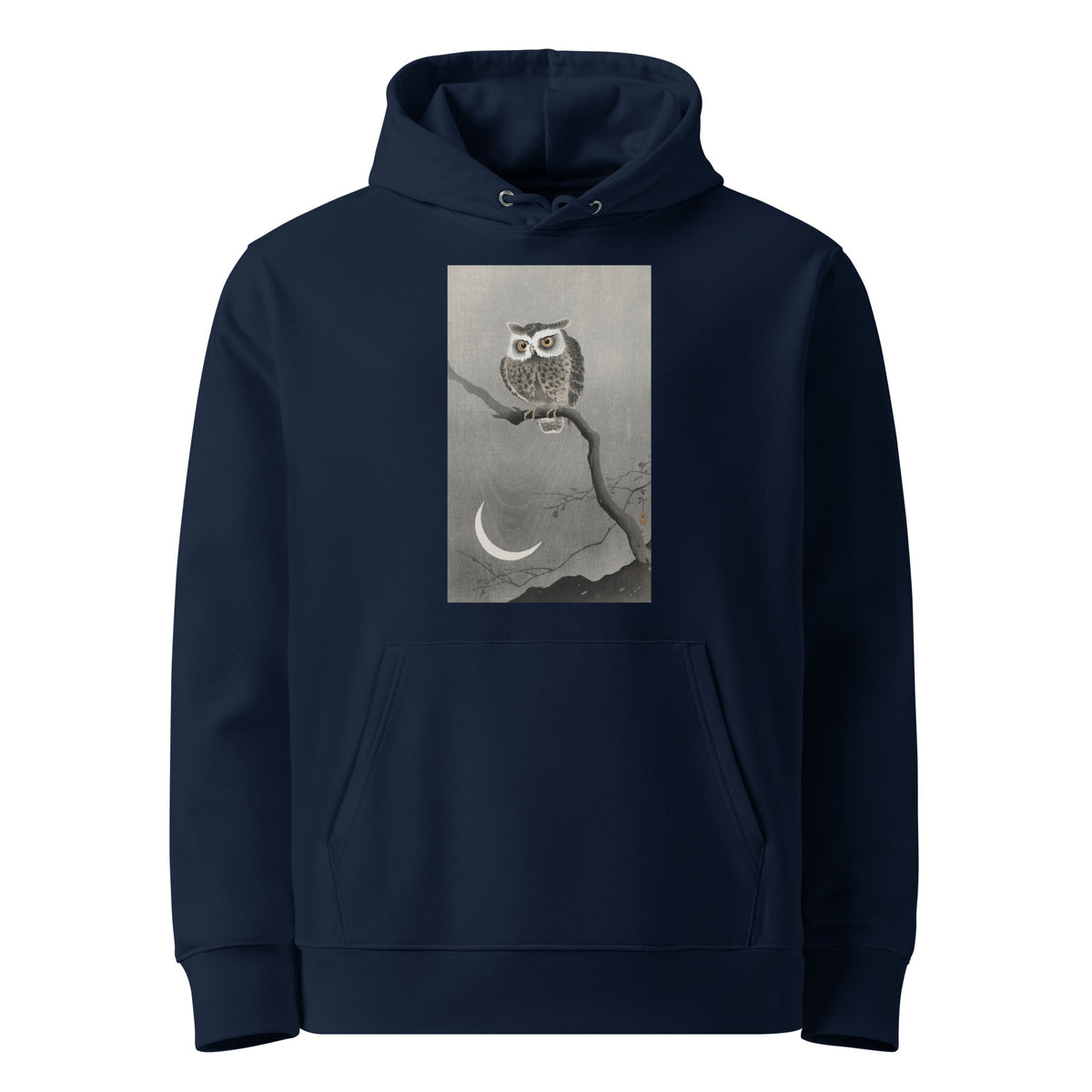 Navy Hoodie Long-Eared Owl On Bare Tree Branch - Ohara Koson 1900 Premium