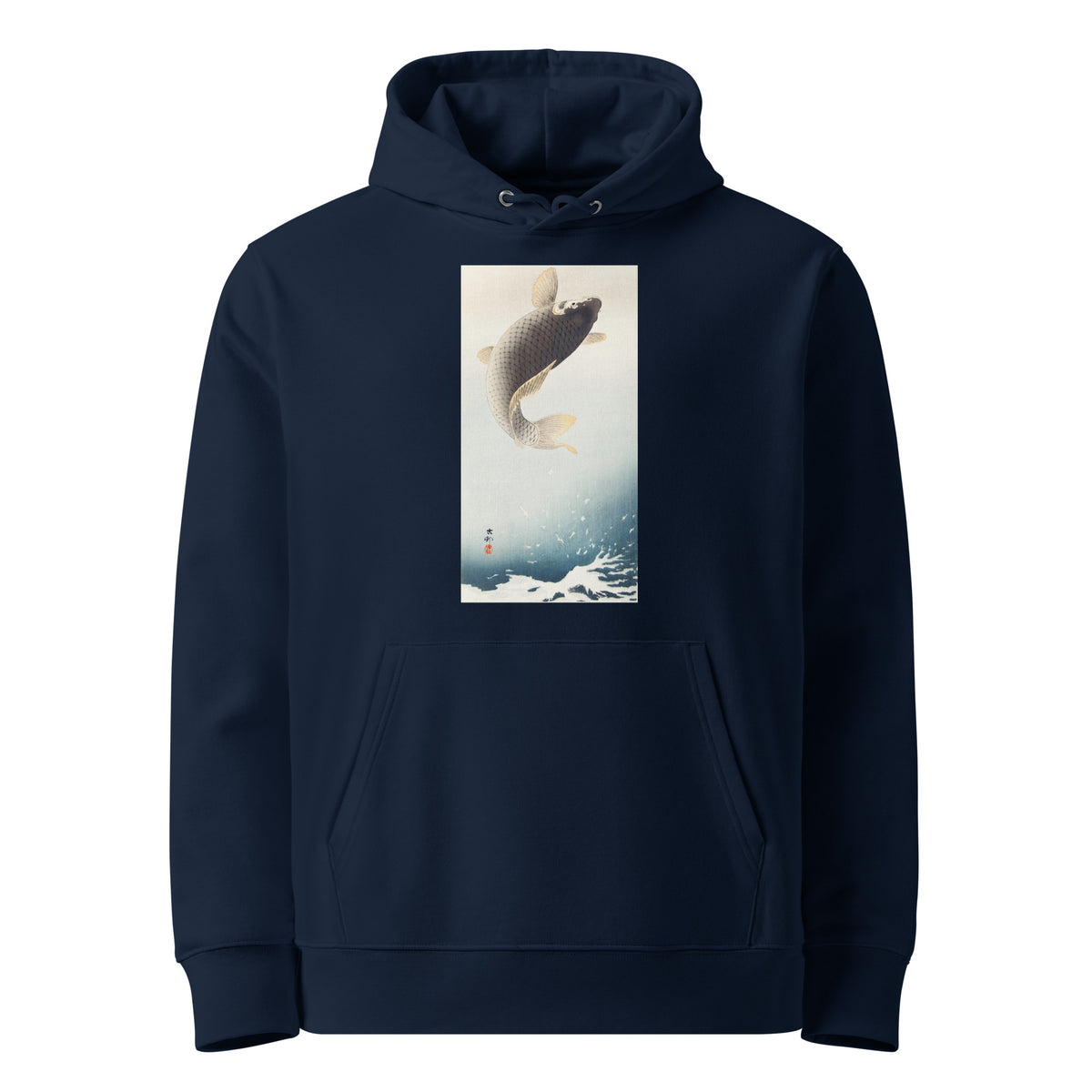 Navy Hoodie A Jumping Carp - Ohara Koson 1900 Premium