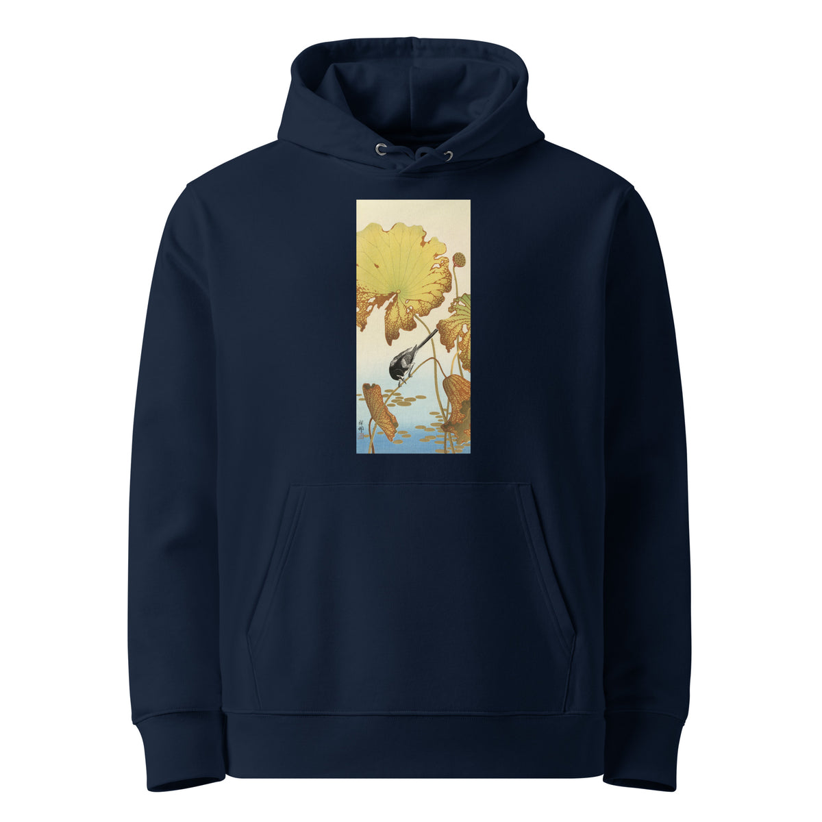 Navy Hoodie Japanese Wagtail On Lotus Plant - Ohara Koson 1925 Premium