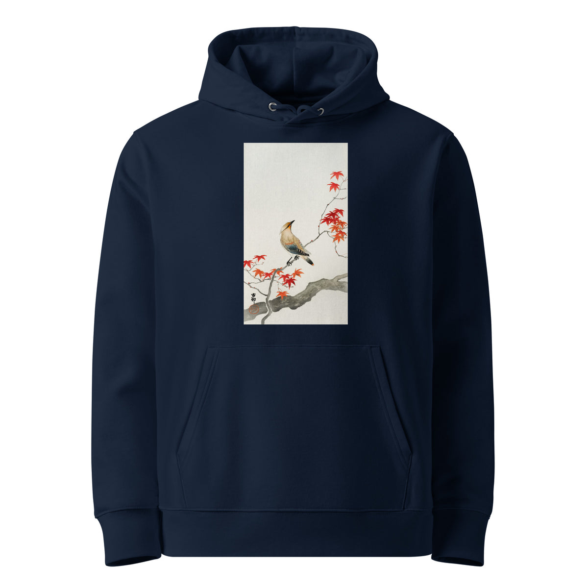 Navy Hoodie Japanese Plague Bird On Maple - Ohara Koson 1900 Premium