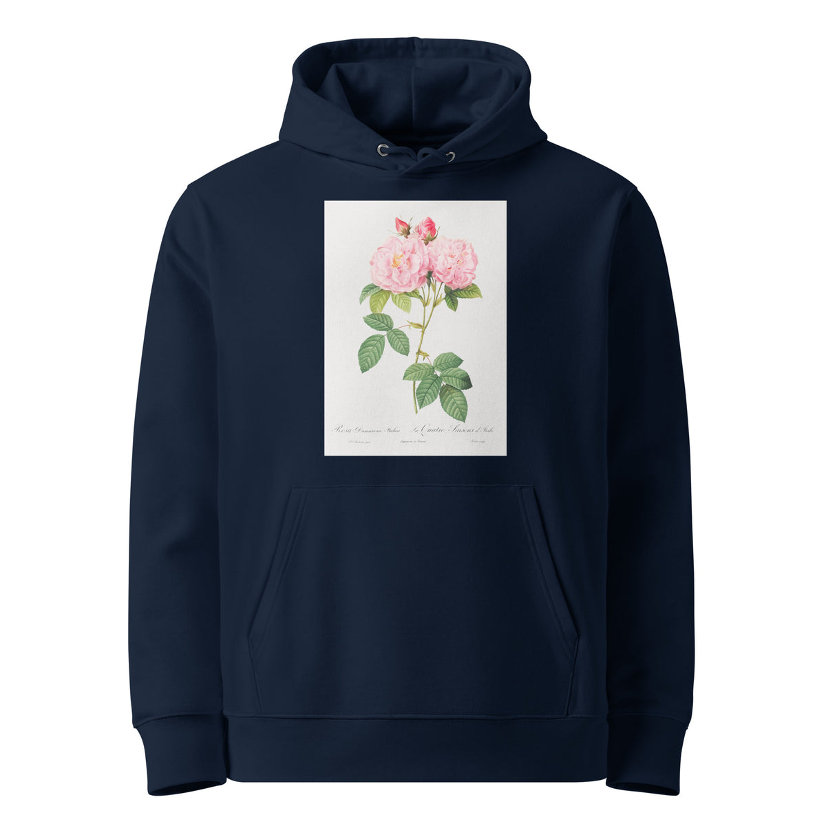 Navy Hoodie Italian Damask Rose Also Known As The Four Seasons Of Italy Rosa Damascena Italica Premium