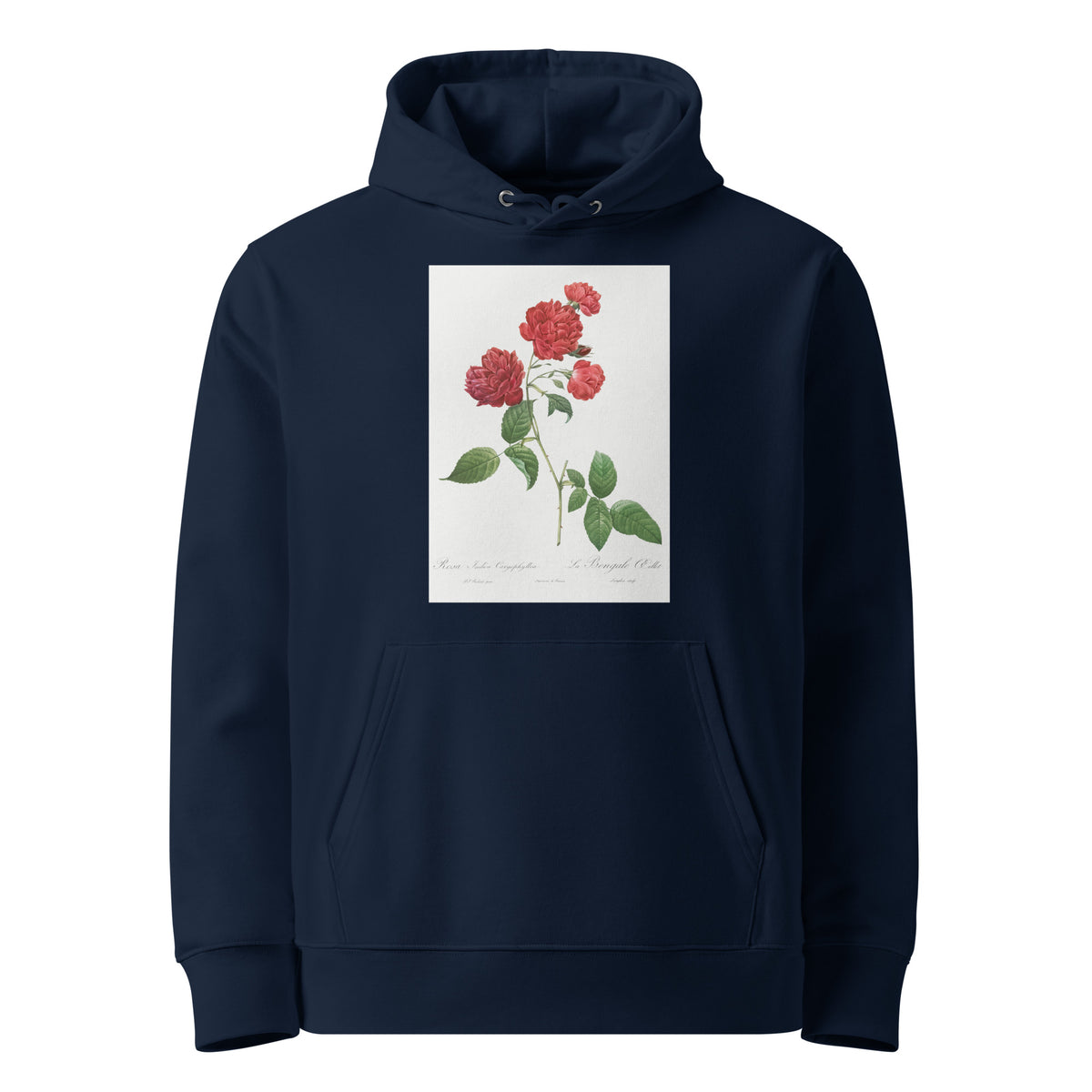 Navy Hoodie Red Cabbage Rose Also Known As Bengal Eyelet Rosa Indica Caryophyllea - Pierre-Joseph Redoute Original From The Library Of Congress 1817 Premium
