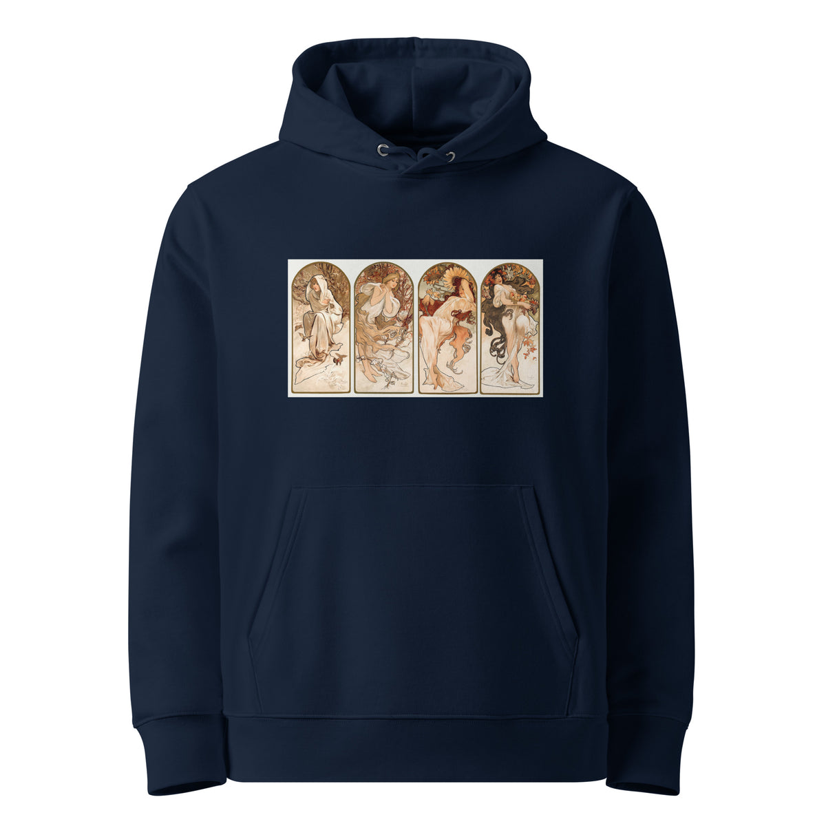 Navy Hoodie Alphonse Maria Mucha S The Seasons Famous Art Nouveau Artwork Premium
