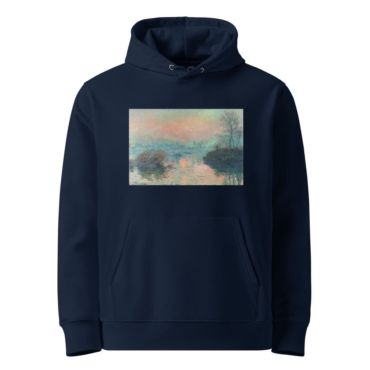 Navy Hoodie Sun Setting On The Seine At Lavacourt Claude Monet High Resolution Famous Painting Premium