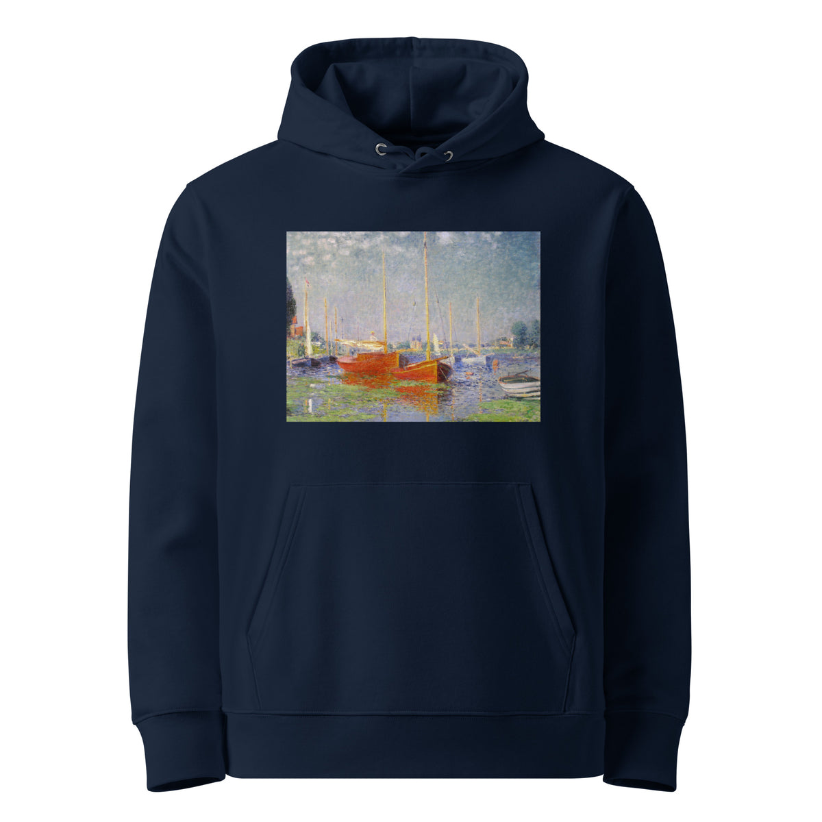 Navy Hoodie Claude Monet S Red Boats At Argenteuil Famous Painting Premium