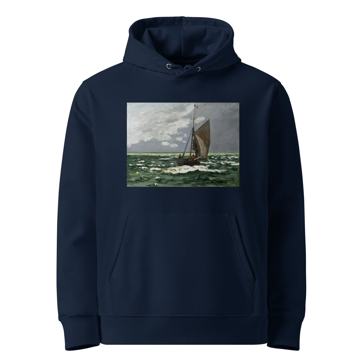 Navy Hoodie Claude Monet S Seascape Storm Famous Painting Premium
