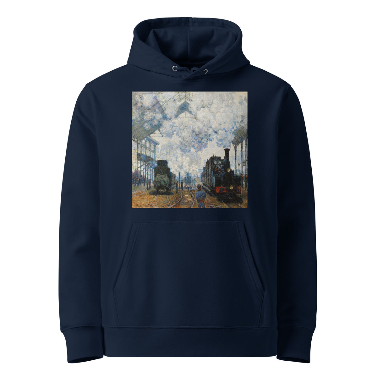Navy Hoodie Claude Monet S Arrival Of The Normandy Train Famous Painting Premium
