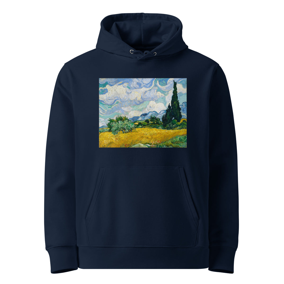 Navy Hoodie Vincent Van Gogh S Wheat Field With Cypresses Famous Painting Premium