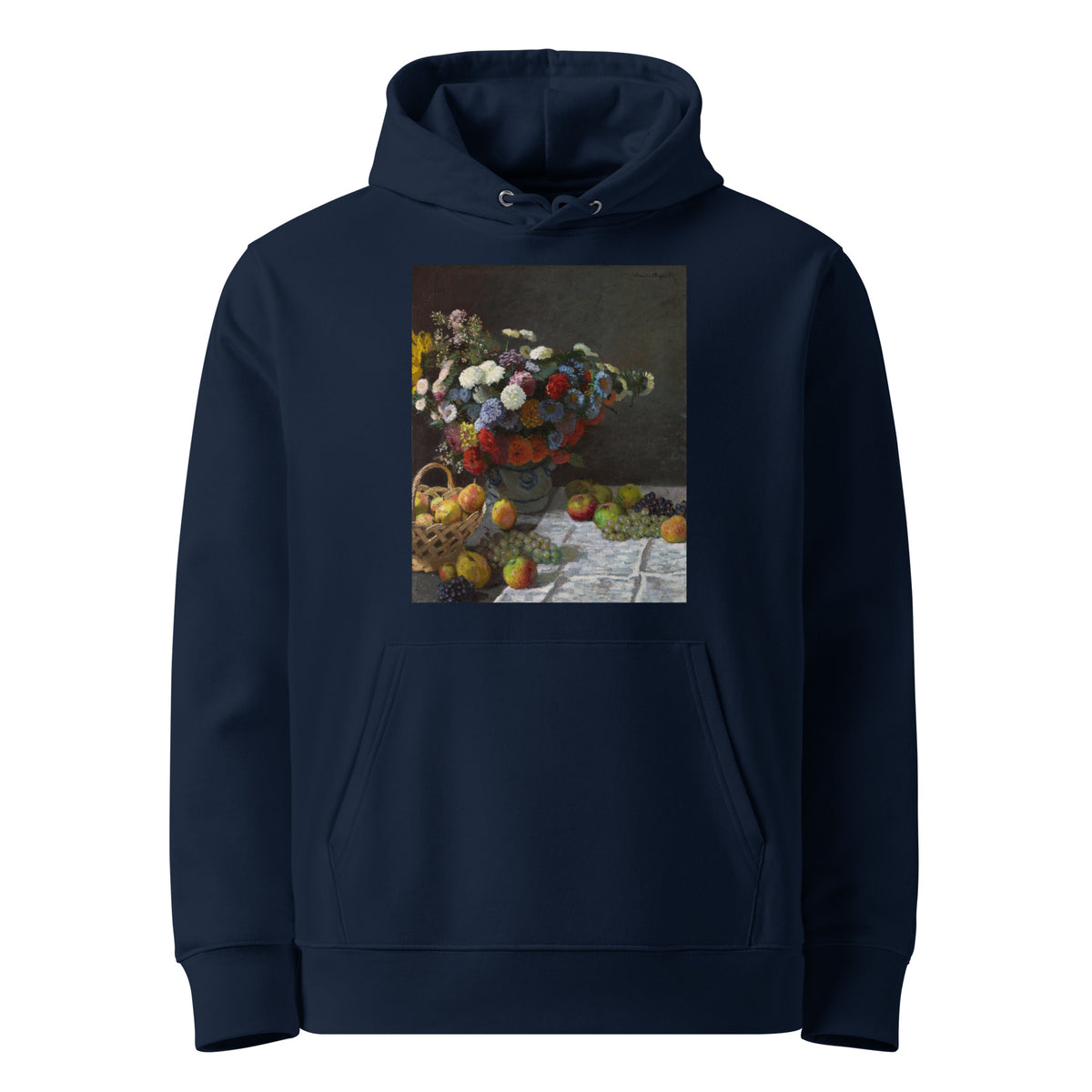 Navy Hoodie Still Life With Flowers And Fruit Premium