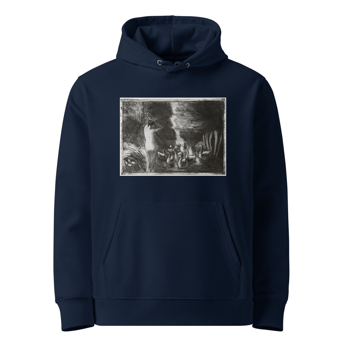 Navy Hoodie Bather With Geese Premium