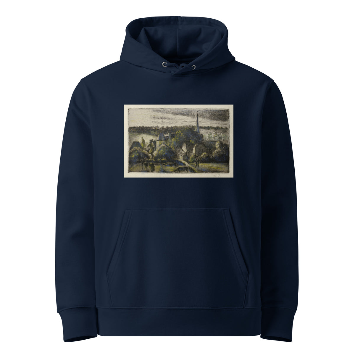 Navy Hoodie Church And Farm At Eragny Premium