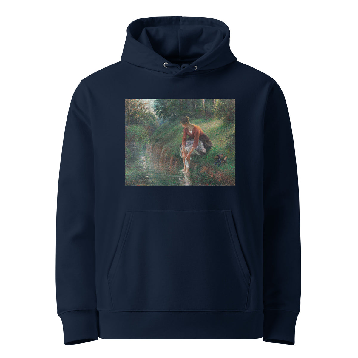 Navy Hoodie Woman Bathing Her Feet In A Brook Premium