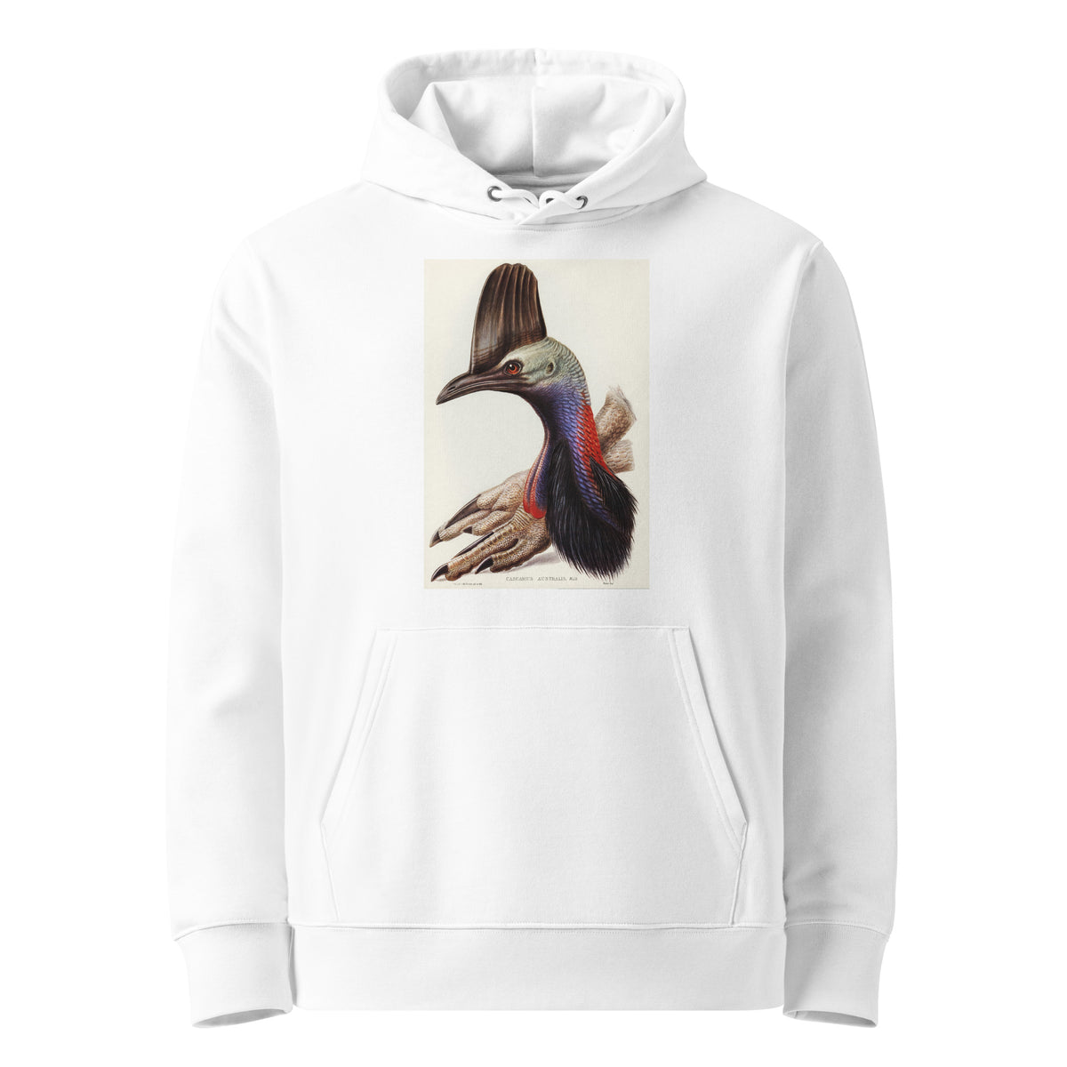 White Hoodie Australian Cassowary Casuarius Australis Illustrated - Elizabeth Gould 1804 Premium