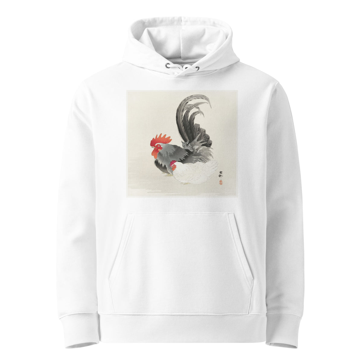 White Hoodie Chicken And Cock - Ohara Koson 1900 Premium