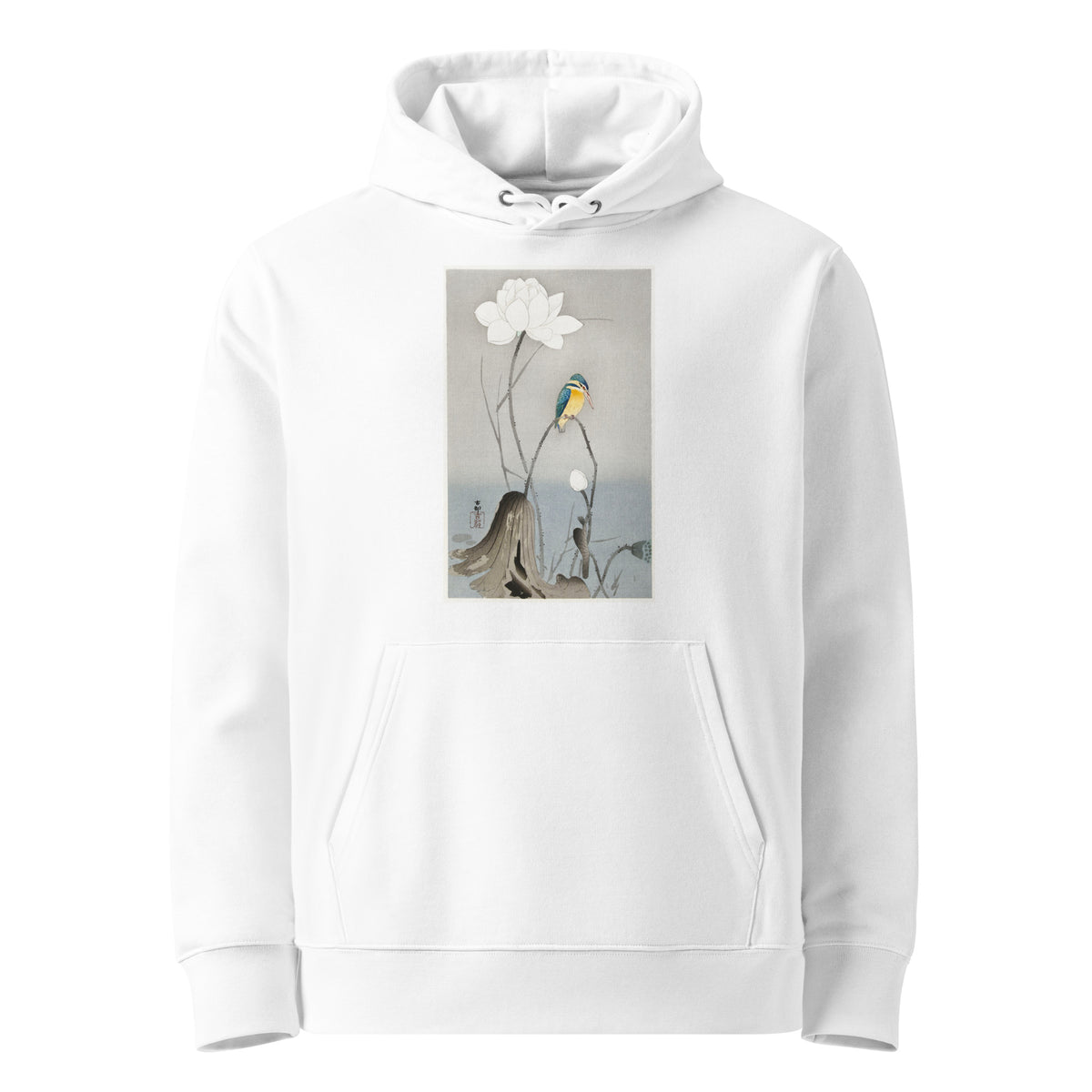 White Hoodie Kingfisher With Lotus Flower - Ohara Koson 1900 Premium