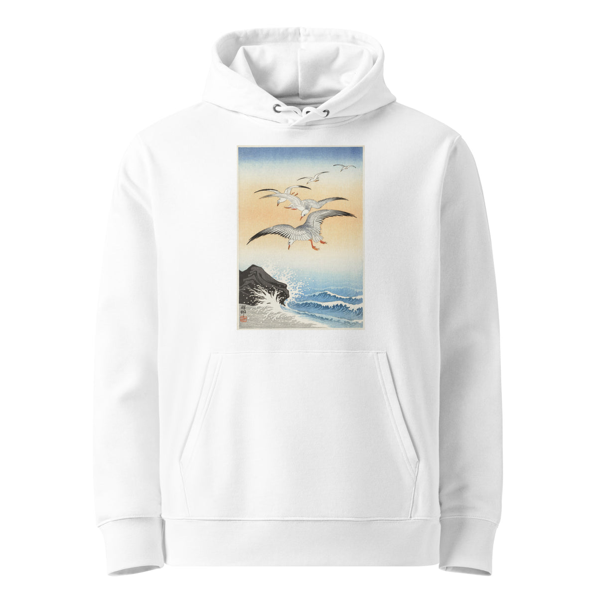 White Hoodie Five Seagulls Above Turbulent Sea - Ohara Koson 1900 Premium
