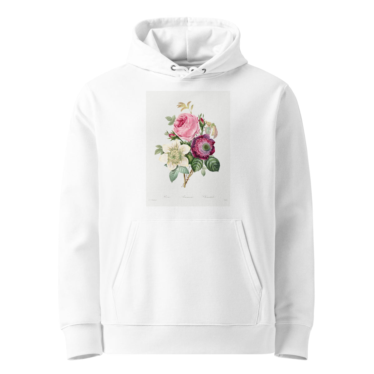 White Hoodie Anemone And Cabbage Rose - Pierre-Joseph Redoute 1759 Premium