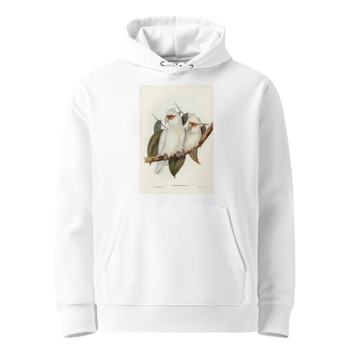 White Hoodie Long-Billed Cockatoo Licmetis Nasicus Illustrated - Elizabeth Gould 1804 Premium