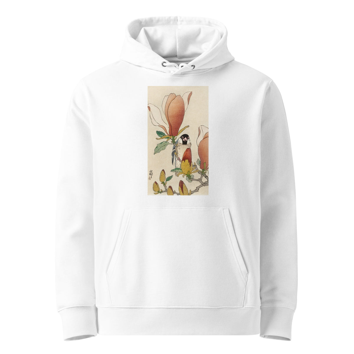 White Hoodie Sparrow On Blooming Magnolia Branch - Ohara Koson 1900 Premium