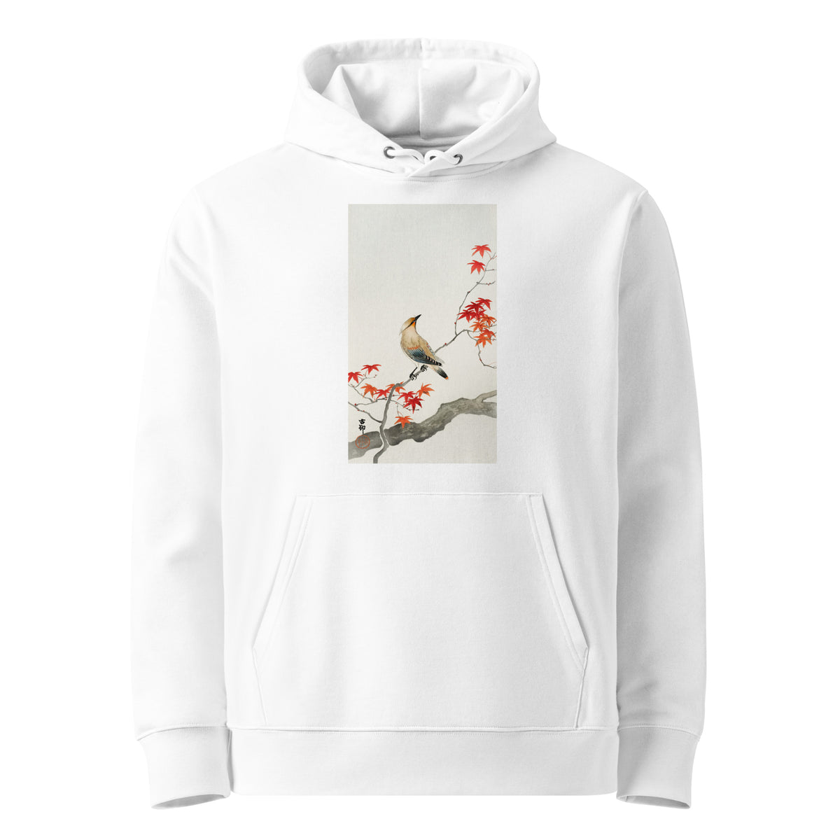 White Hoodie Japanese Plague Bird On Maple - Ohara Koson 1900 Premium