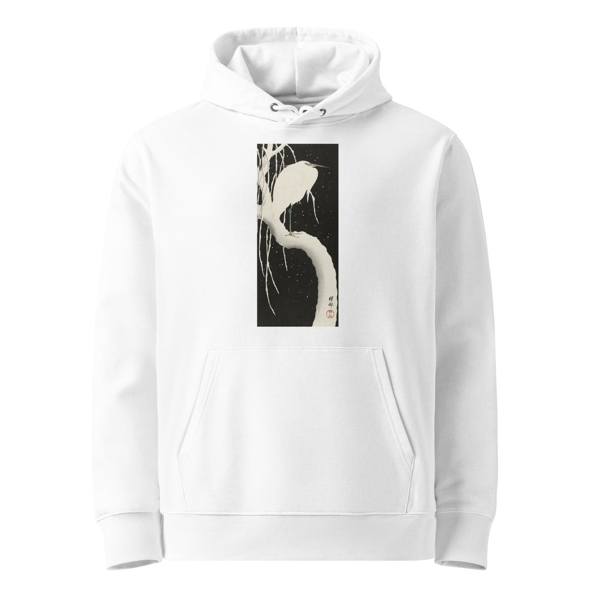 White Hoodie Heron In Snow Premium