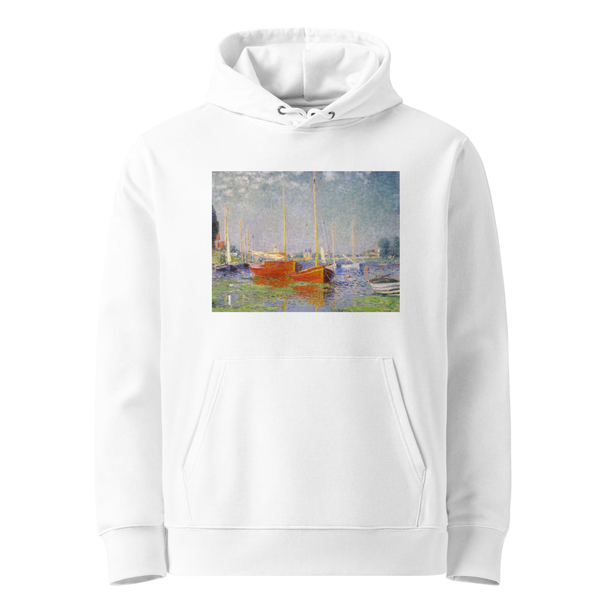White Hoodie Claude Monet S Red Boats At Argenteuil Famous Painting Premium